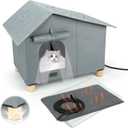 Elevated Heated Outdoor Cat House,Extra-Wide Waterproof Heat Feral Cat Shelters for Indoor Outdoor Kitty, Warm and Insulated Outside Heater Cats House with Thermostatic Heating Pad for Cold Winter (19.7"W*13.4"D*18.1H(with Foot), Grey)