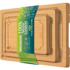 Durable Bamboo Cutting Boards for Kitchen  3-Piece Set with Deep Juice Grooves, Carbonized Surface & Heavy-Duty Design, Perfect for Charcuterie, Meat, and Vegetables