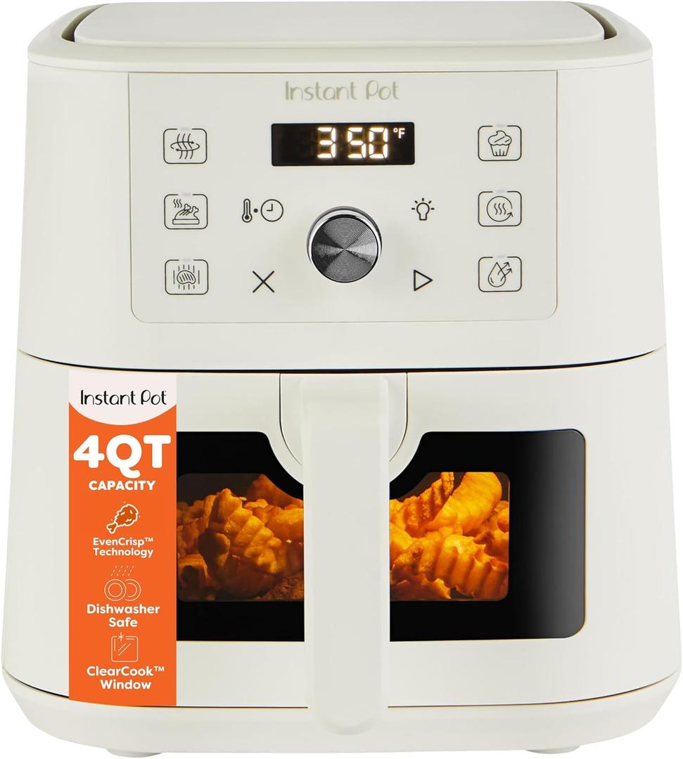 Instant Pot 4Qt VORTEX 6-in-1 Mini Air Fryer, Custom Program Options, Air Fry, Broil, Roast, Dehydrate, Bake, Reheat, Sea Salt, 4 Quarts