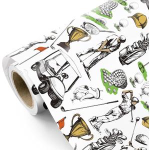 WRAPAHOLIC Golf Wrapping Paper Roll - Mini Roll - 17 Inch x 16.5 Feet - White Golf Sports Gift Wrap Paper for Men Boys Grandpa Birthday, Fathers Day, Team Celebration