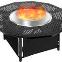 40 Inch Fire Pit Surround Tabletop for Solo Stove Bonfire up to 19.5" and Most Wood Burning Fire Pits, 24.4 in Inner, Coated Metal Outdoor Fire Pit Table with 360 Safety Barrier