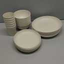 Rubtlamp 24 Pcs Wheat Straw Dinnerware Sets, Unbreakable Reusable Plastic Wheat Straw Bowls & Plates Dinner Set, Microwave And Dishwasher Safe Plates, 12Plates, 6Bowls, 6Cups for Party(Beige)