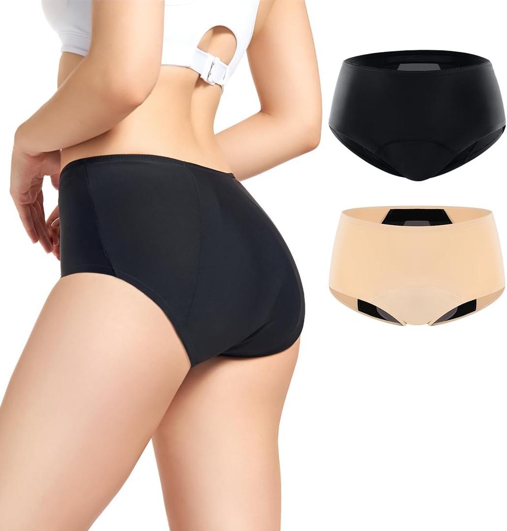 Incontinence Underwear for Women 150ml High Absorbent Leak Proof Underwear for Women Washable Women's Incontinence Panties for Incontinence Postpartum Bladder Leak 2 Pack Black/Beige L