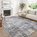 Machine Washable Area Rug 5x7 Grey Large Living Room Indoor Accent Rug Neutral Modern Abstract Low Pile Carpet Non Slip Distressed Throw Rug Bedroom Office Dining Room Kitchen Laundry
