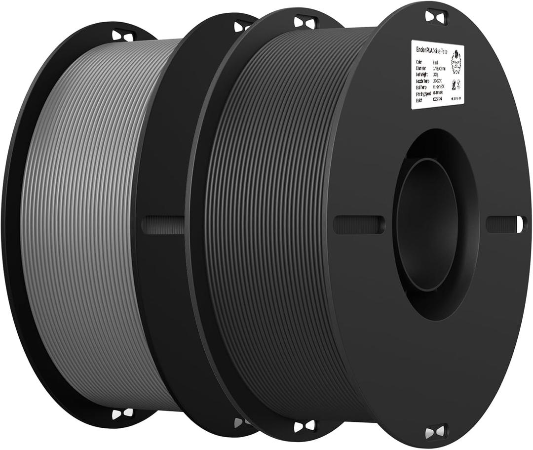 Creality 3D Printer Filament, PLA Filament 1.75mm Bundle for 3D Printing, Ender PLA Filament 3D Printers, No-Tangling, Strong Bonding & Overhang Performance, Accuracy +/- 0.02mm (Black & Grey 2 Pack)
