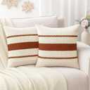 Laolitou Sofa Fall Pillow Covers 2222 Set of 2, Boho Decorative Cotton Linen Soft Rustic Rust Throw Pillow Cover for Living Room Bedroom Couch Cushions Home Decor