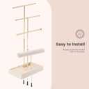 Lolalet Jewelry Holder Tree with Velvet Tray, 4 Tiers Necklace Display Stand Rack with Ring Slots Organizer for Earrings Bracelets Bangles Ring, Valentine's Day Gift -Beige