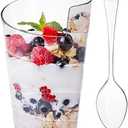 Fasmov 100 Pack 2 Oz Mini Dessert Cups with 100 Spoons, Clear Plastic Parfait Appetizer Cup for Tasting Party Desserts Appetizers