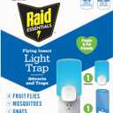 Raid Essentials Flying Insect Light Trap Starter Kit, 1 Plug-In Device + 1 Cartridge, Featuring Light Powered Attraction