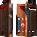 Wallet for Men Wallet with Slim Pop Up Card Holder 9-13 Cards, Bifold Minimalist Smart Wallet RFID Blocking Credit Card Holder with ID Window & Stretchable Cash Slot Compact Metal Aluminum Card Case (Coffee + Brown)