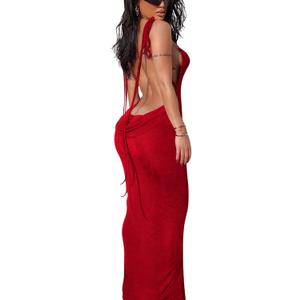 Doweha Women Backless Cowl Neck Cocktail Going Out Dress Halter Slip Long Semi Formal Party 2026 Spring Summer Maxi Dress (Medium)