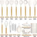 Umite Chef Kitchen Cooking Utensils Set, 33 pcs Non-stick Silicone Cooking Kitchen Utensils Spatula Set with Holder, Wooden Handle Silicone Kitchen Gadgets Utensil Set (Cream White)