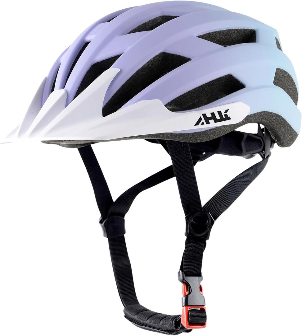 Youth Adult Road Bike Helmet, Men Women Adjustable Mountain Bicycle Helmet with Detachable Visor, 2 Sizes for Age 8-14+ Youth, Kids, Adult (Purple Blue Gradient)