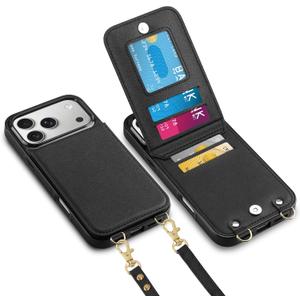 Vofolen for iPhone 17 Pro Wallet Case with Card Holder Crossbody Adjustable Strap Magnetic Clasp Heavy Duty Protective Leather Flip Phone Cover for iPhone 17Pro for Women, Black
