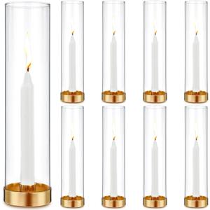 Yungyan 24 Pcs 8 Set Hurricane Glass Cylinder Candle Holders with Stand 12 Inch Clear Taper Candlestick Holders Bulk for Wedding Table Centerpiece Decor Party Home Birthday Yungyan 24 Pcs 8 Set Hurricane Glass Cylinder Candle Holders with Stand 12 Inch Clear Taper Candlestick Holders Bulk for Wedding Table Centerpiece Decor Party Home Birthday