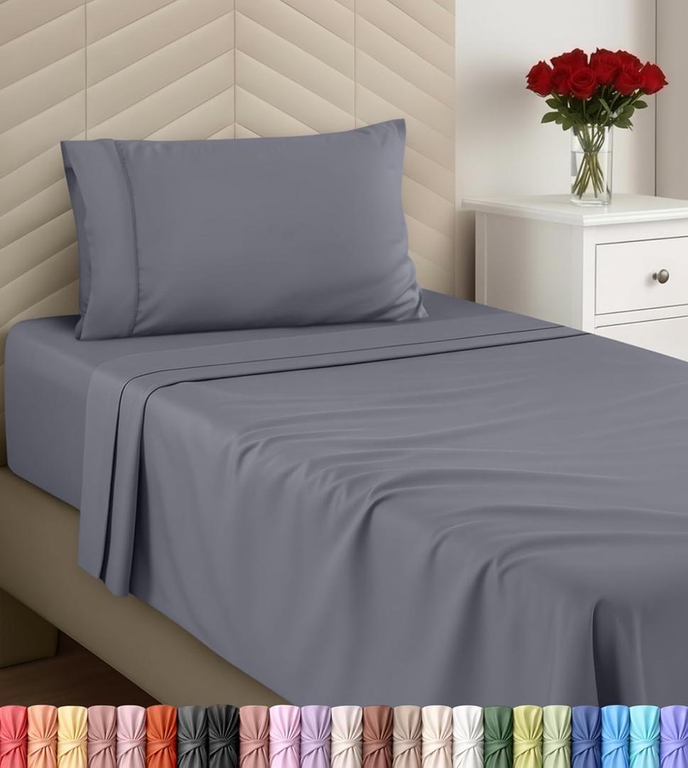 Utopia Bedding Twin Sheet Set, Soft Microfiber 3 Piece Bed Sheets with 15" Deep Pocket - Easy Care Brushed Microfiber (Twin, Extra Light Grey)