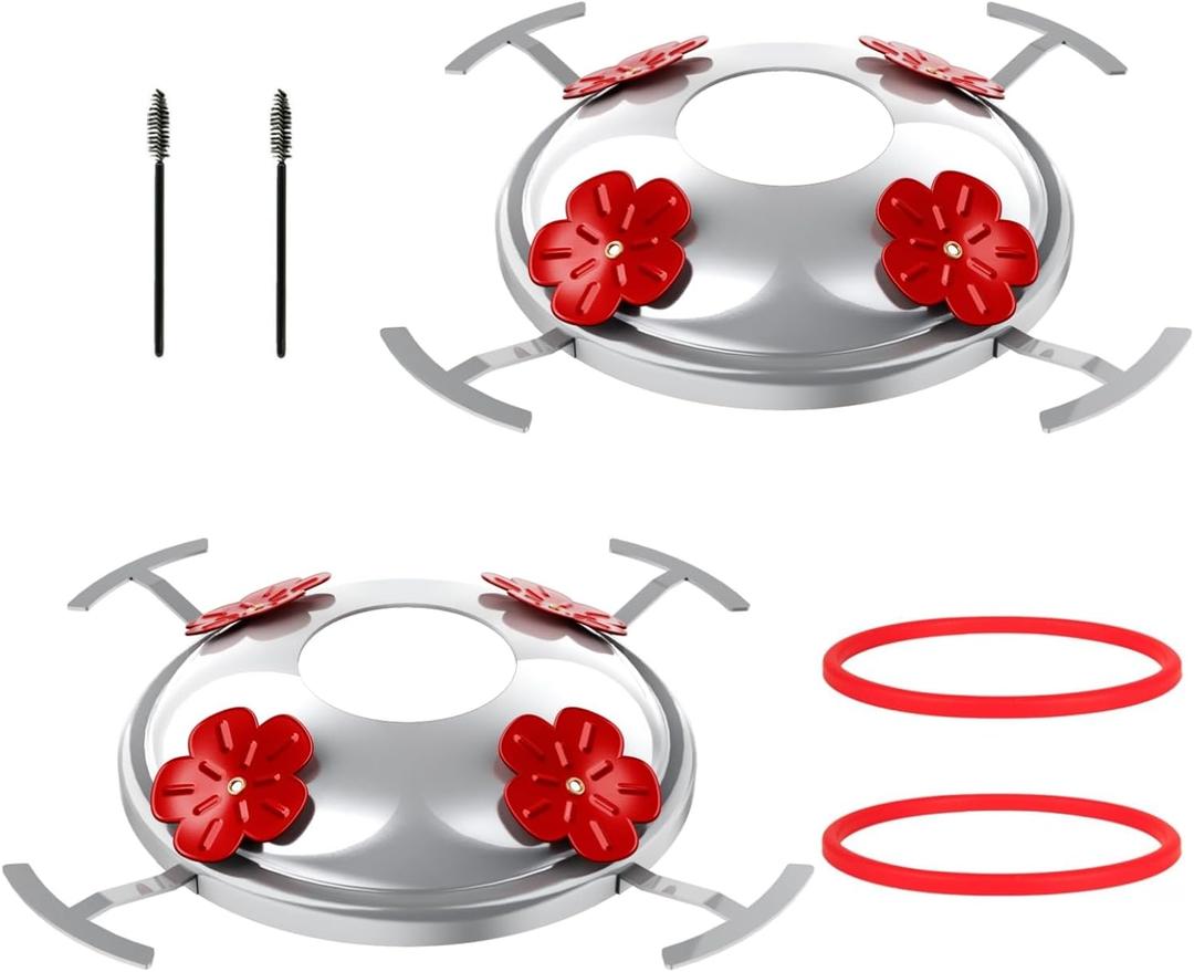 2 Pack Hummingbird Feeder Base Metal Top Covers Bottom Base Replacement Part with 2 Pcs Metal Cover Seal Rings and Brushes No Nectar Base Suitable for Blown Glass Hummingbird Feeder Base (2, Silver)