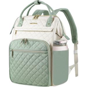 EMPSIGN 17 Inch Laptop Backpack for Women, Work Business Travel Computer College Bags, Large Capacity Water-repellent Quilted Casual Daypack, Beige-Light Green