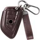 Leather Key Fob Cover for BMW, Compatible with 1 3 5 7 Series, X1 X2 X3 X5 X6 X7 (Brown)