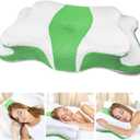 Memory Foam Pillows, Cervical Pillow for Neck and Shoulder Pain Relief, Ergonomic Contour Bed Pillow, Soft for Side Sleep Stomach Sleeping and Back Sleeper (Queen Size-24.8''Lx14.96''Wx5.78''H, Green)