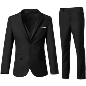 Men's 3 Piece Slim Fit Suit Set, Two Button Blazer Solid Jacket Vest Pants Wedding Business Suit (X-Large, Black)