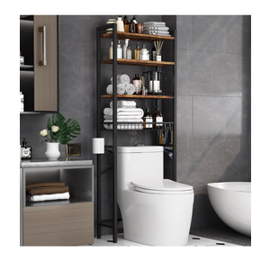 Over-The-Toilet Storage Rack, 4-Tier Bathroom Organizer Shelf Over Toilet with Adjustable Shelf and Basket, Freestanding Space Saver Bathroom Shelves Above Toilet for Room (Vintage Brown)