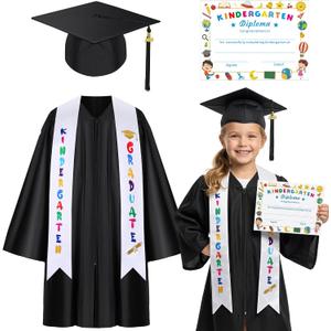 Kids Kindergarten Preschool Graduation Gown Cap Set with 2026 Tassel Graduation Stole Certificate for Grad Gift (30)