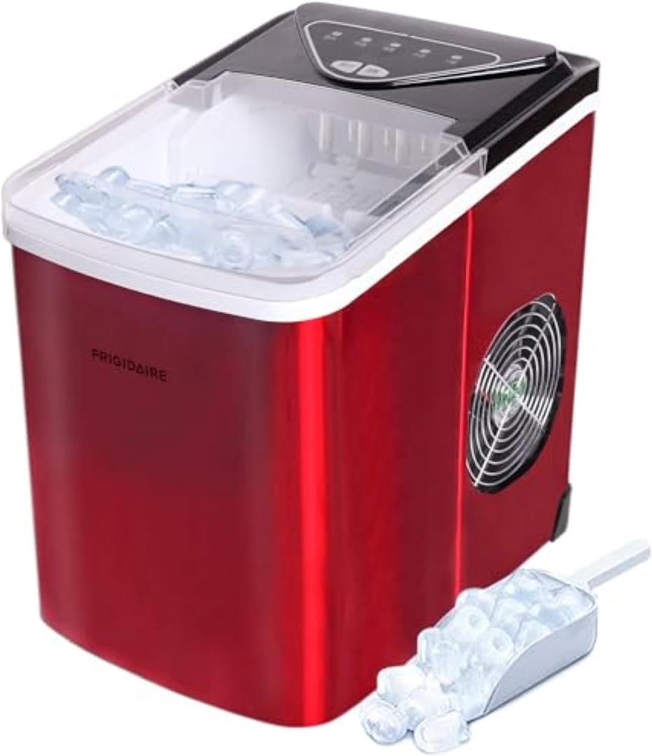Frigidaire Compact Countertop Ice Maker, 26lbs of Ice per Day, Red Stainless
