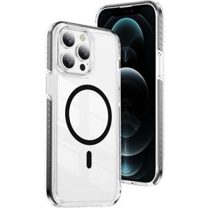 4 x DEERLAMN Magnetic Clear Case for iPhone 12/iPhone 12 Pro 6.1-Inch, [Compatible with Magsafe][Anti-Yellowing] Transparent Slim Shockproof Protective Phone Cover, Black