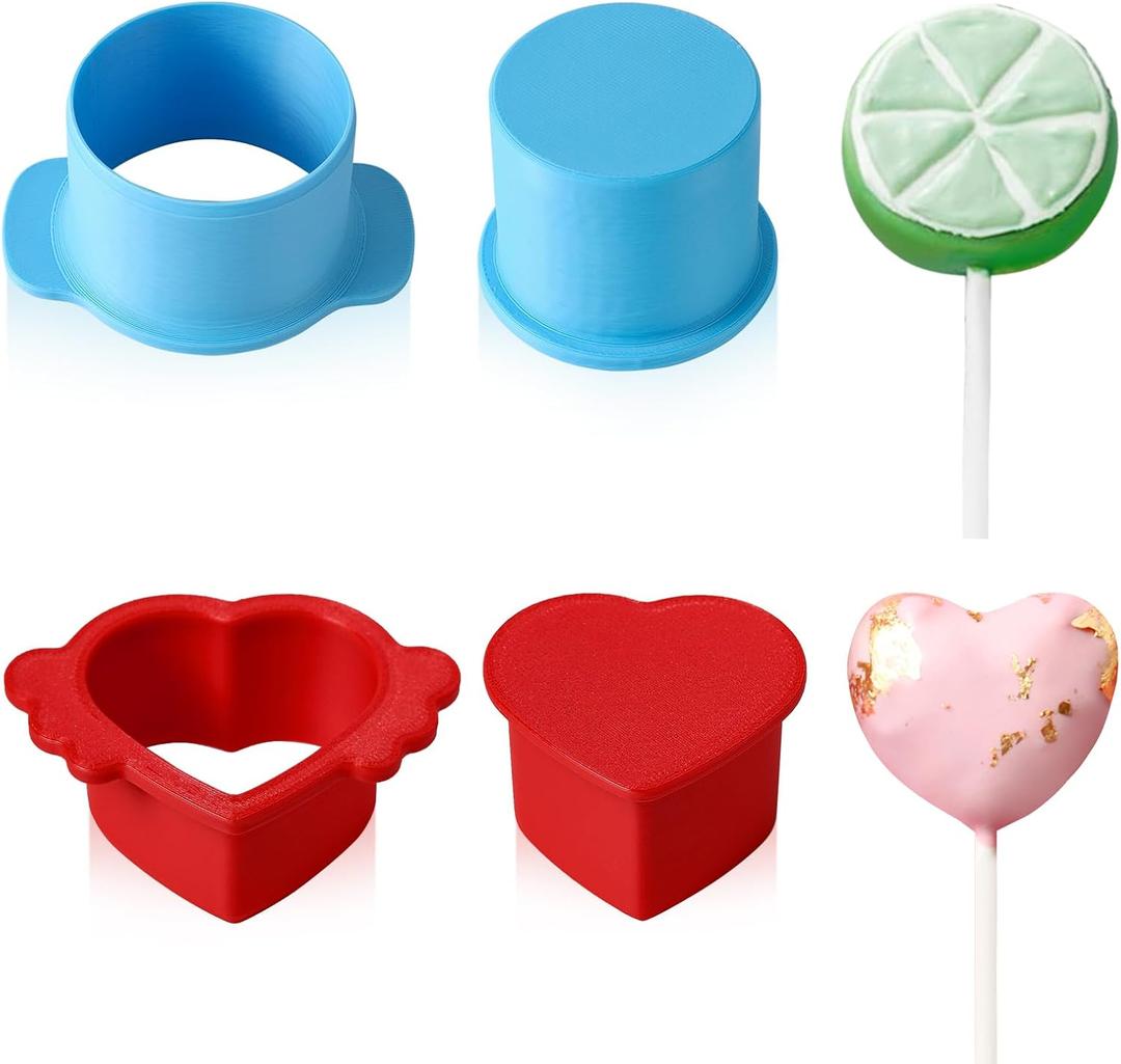 2 x Circle and Heart Cake Pop Cutter and Pusher, 3D Printed Cake Pop Molds Shapes Press Set, Baking Tools for Home Baking, Birthday Parties, Wedding Desserts