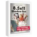Americanflat 8.5x11 Shadow Box Frame with Shatter-Resistant Glass - Silhouette Collection - Large Shadow Box Display Case for Tabletop and Wall Display - White with Soft Felt Back