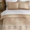 Velvet Quilt Bedspread, Ultra Soft Bedding Sets, Lightweight Quilted Velvet Comforter Set with 1 Quilt & 2 Pillow Shams (Beige Brown, King/Cal.King, Wave Pattern)