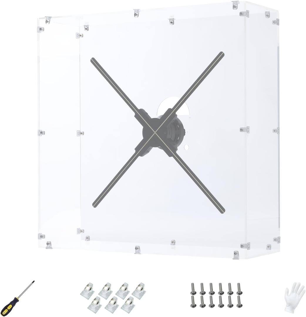 Missyou 3DHologramFan Cover 23.6"x23.6"x7.9" Acrylic Protective Shield for 22" Holographic Fans Dustproof & Scratch-Resistant Display Guard for Home, Exhibition & Store Use