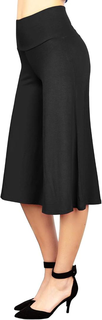 Made By Johnny Women's High Elastic Waistband Wide Leg Palazzo Culotte Gaucho Capri Pants (2XL) (Black)