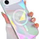Cute Case for iPhone Air Case for Women Girls [ Compatible with Magsafe ] Clear Glitter Girly Aesthetic Rainbow Sparkly Bling Magnetic Phone Cover, Iridescent Geometry