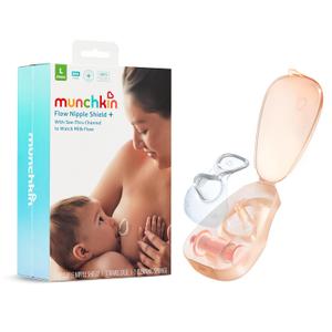 Munchkin Flow Nipple Shield + with See-Thru Channel to Watch Milk Flow - Nurse Confidently and Meet Your Breastfeeding Goals, Silicone - 24mm