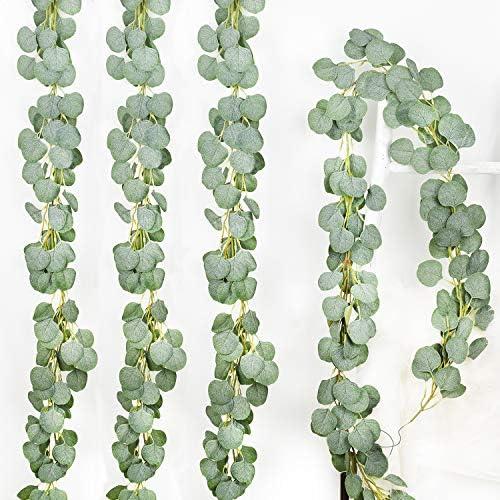DearHouse Pack of 4 Artificial Eucalyptus Garland Faux Silk Eucalyptus Leaves Vines Handmade Garland Greenery Wedding Backdrop Arch Wall Decor