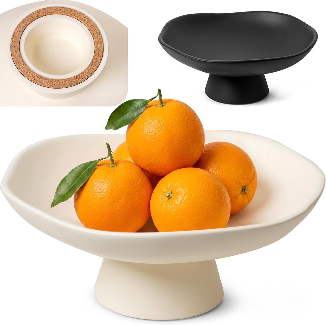 Modern Concrete Fruit Bowl for Kitchen Counter  Cream White Decorative Pedestal Bowl, 11.2 Wide Minimalist Fruit Tray for Home Dcor, Table Decor, Entryway Key Bowl