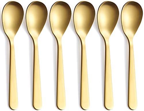 FULLYWARE Matte Gold Demitasse Espresso Spoons, Stainless Steel Satin Finish Coffee Spoons, Mini Teaspoons, Sugar Spoons, 4.7-inch, Set of 6, 6-PIECE
