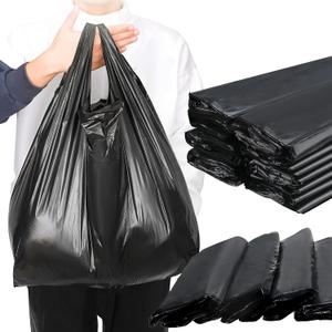 Kisston 400 Count Jumbo Size Plastic T Shirt Bags with Handles, 35 Mic, XX Large Plain Plastic T Shirt Grocery Bags, Thick and Heavy Duty (Black,20" x 12")