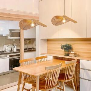 Boho Rattan Pendant Light Fixture Modern Style Hanging Light Bohia Natural Bamboo Handmade2-Light Hanging Lamp for Farmhouse Bedroom Living Room Dining Room M Size