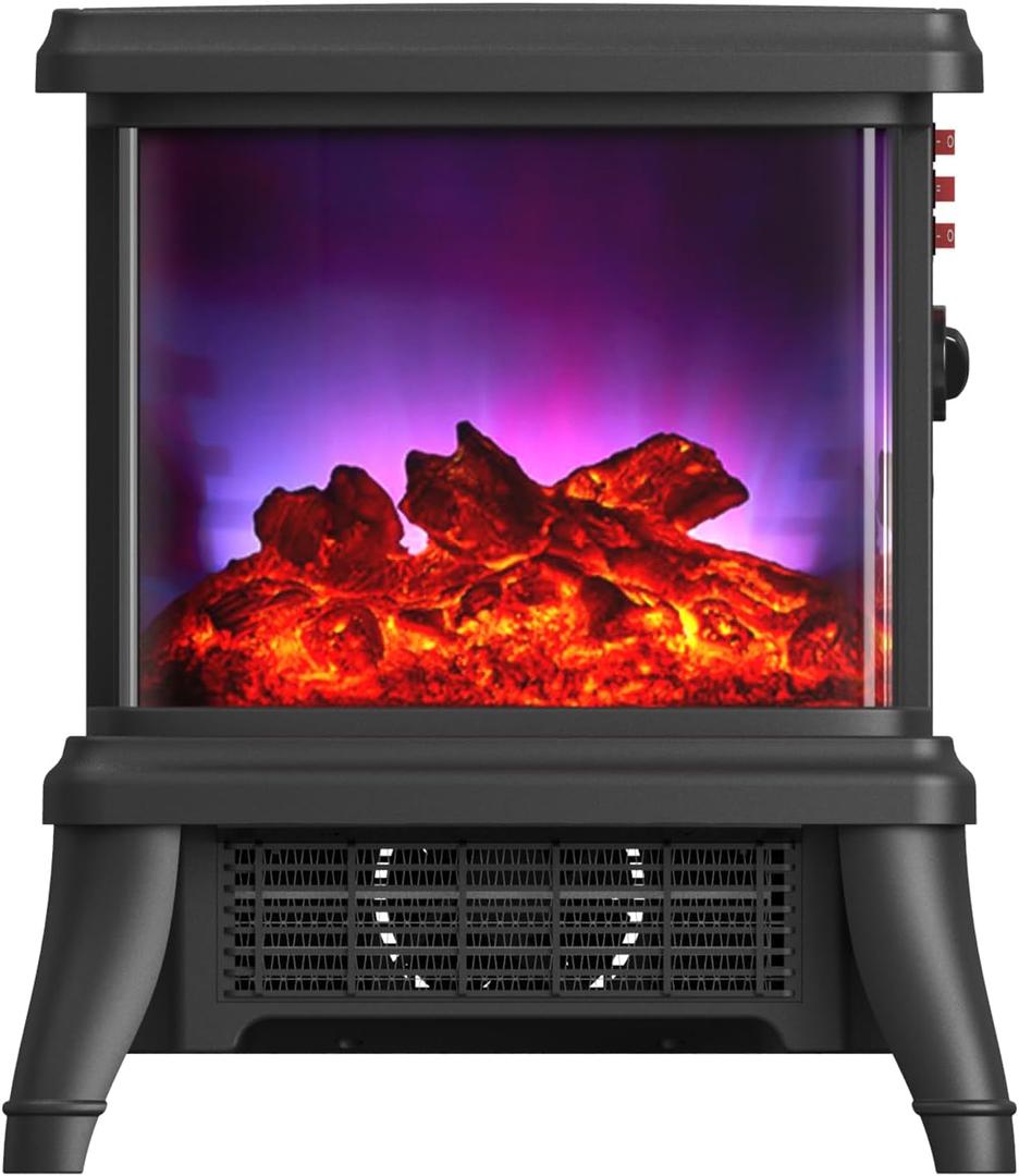 18 inch Panoramic Window with 1500W/1650W Electric Wood Fireplace Flame Effect, 4-in-1 Independent Indoor Space Heater. Full arc 3D Panoramic Flame Effect with 3S Fast Heating