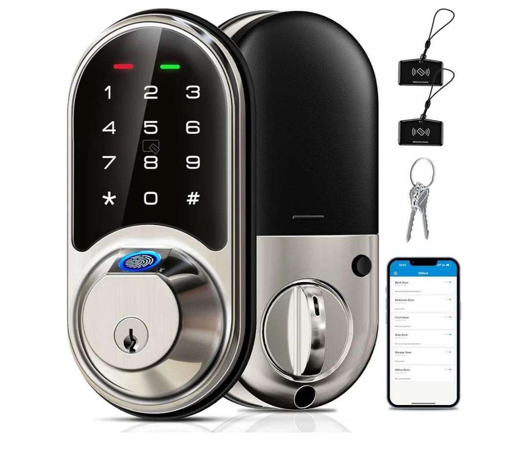 Veise RZ07 Fingerprint Smart Lock, 7-in-1 Smart Locks for Front Door, Keyless Entry Door Lock with App Control, Biometric Electronic Touchscreen Keypad Deadbolt, Satin Nickel