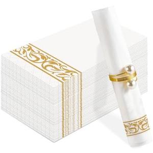 100 Pack Disposable Paper Napkins, Soft and Absorbent Hand Towels for Bathroom Decorative Napkins with Gold Trim 12.9"x15.6" Unfold, Ideal for Party, Wedding, Baby Shower Events