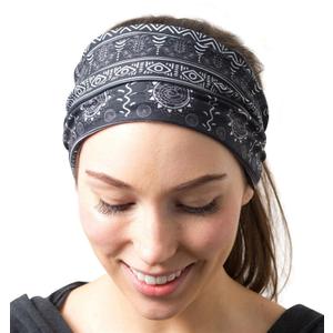 RiptGear Stretch Sport Headband for Women (Tribal Black and White) - Made of Non-Slip Sweat Wicking Fabric - Yoga, Running, Gym, Sports - Soft Headband Fits Most Head Sizes - (1-Pack)