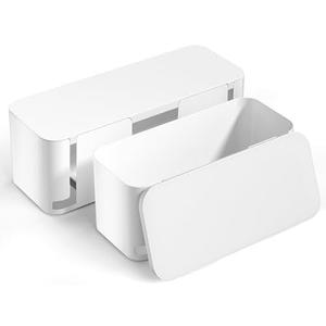 YECAYE 2 Pack Cable Management Box, Pet Friendly Cord Organizer Box for Home & Office, Child-Proof Cable and Power Strip Protector Box, Wire Hider and Cord Organizer for Desk, White