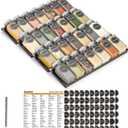 SpaceAid Spice Drawer Organizer with 28 Spice Jars, 386 Spice Labels, 4 Tier Seasoning Rack Tray Insert for Kitchen Drawers, 13" Wide x 17.5" Deep
