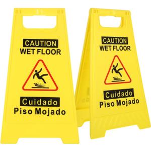 Unomor 2Pcs Caution Wet Floor Sign Double-Sided Bilingual Safety Warning Sign Foldable a-Frame with Handle 17.51X10.23X6.49In High Visibility for Commercial and Public Spaces