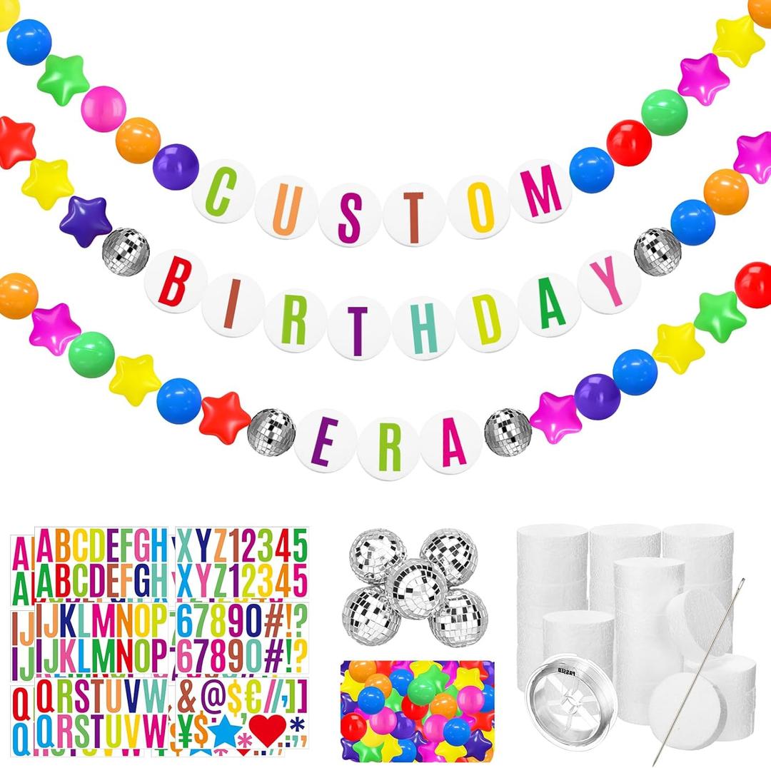 Simgoing Giant Friendship Bracelet Garland Kit DIY Banner with Letter Ball Jumbo in My Birthday Era Decorations for Classroom Graduation Party Supplies Photo Booth Backdrop(Rainbow Colors)
