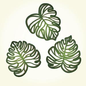 3PCS Palm Leaves Wood Wall Decor, Tropical Wall Art Jungle Decor, Wooden Natural Leaves Plant Wall Decor, Vintage Tropical Plant Plaque for Home Living Room Kitchen Bedroom Bathroom & Garden, Green